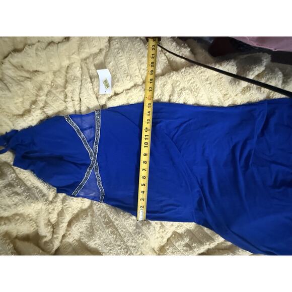 Women’s Royal Blue B. Darlin Prom Dress Long Halter Semi Sheer Small 5 - Picture 13 of 16